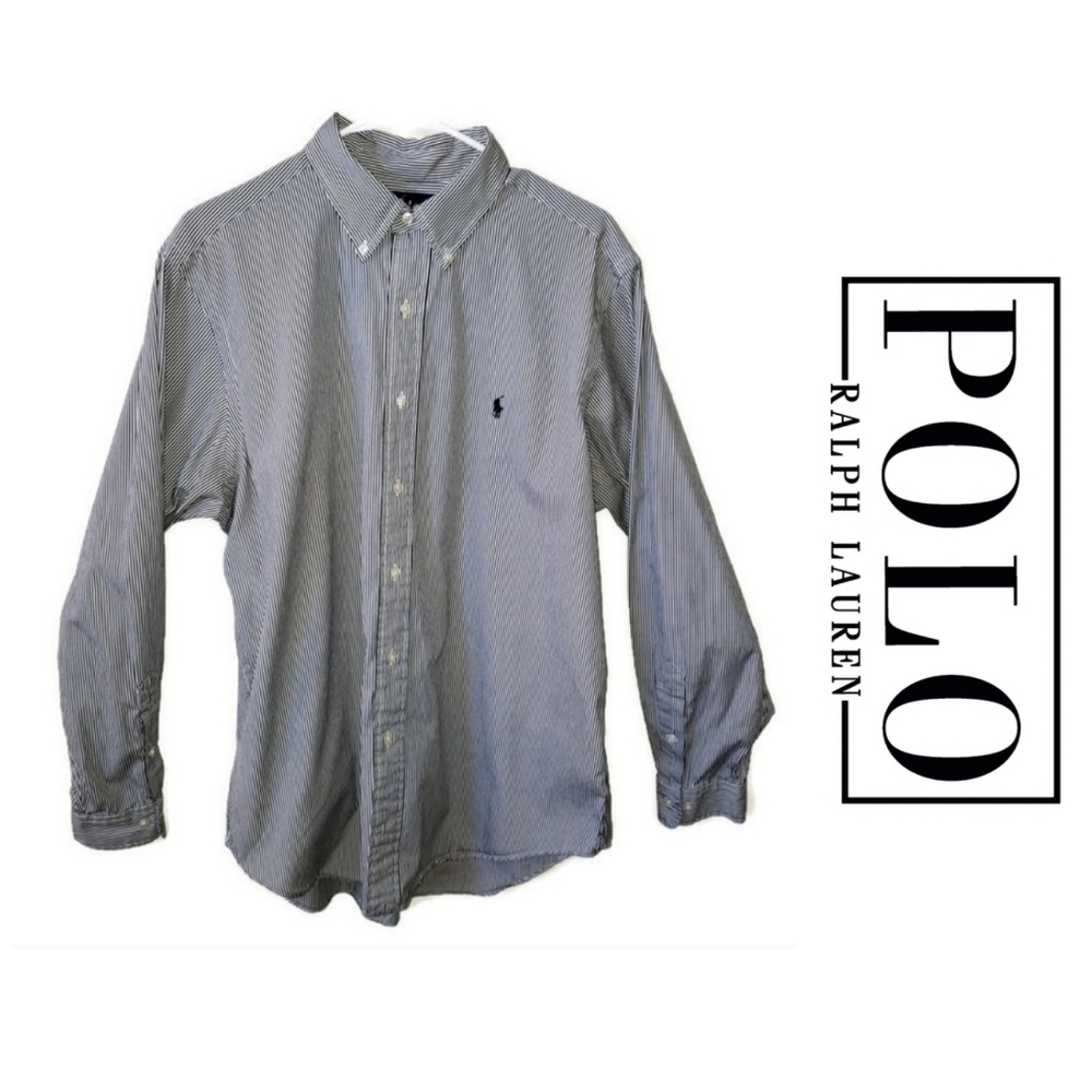 Ralph Lauren Navy and White pinstripe dress button down shirt Size 16.5